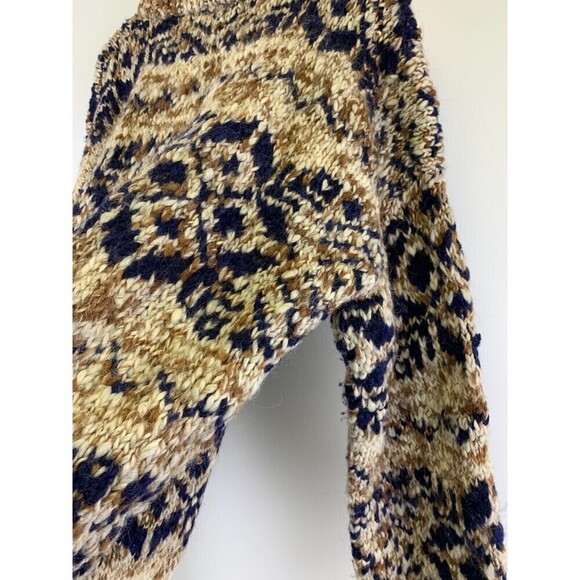 Indian Weavings Wool Sweater Brown Navy Chunky Knit Pullover Ecuador Oversized - Picture 10 of 13